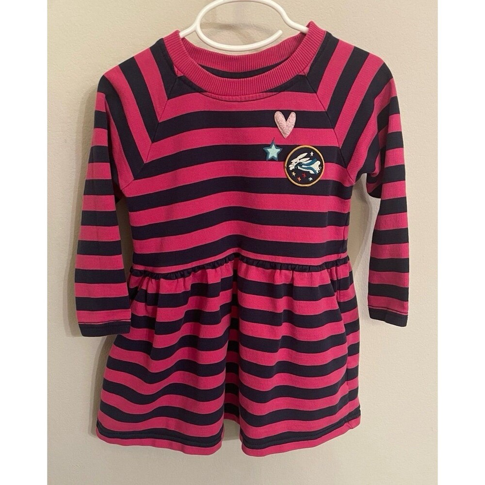 Hanna Andersson Pink & Navy Blue Little Girl Toddler Dress, Size 100 cm, Size 4T
